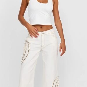 Elegant Cream Wide Leg Jeans
